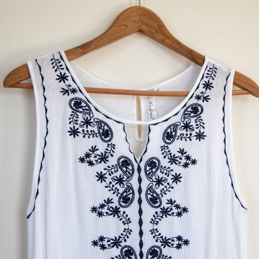 Andree Blue Embroidered Sleeveless Boho Tank Top - Picture 3 of 8